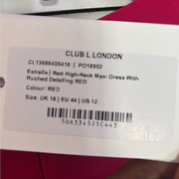 Club London ESTRELLA Red High-Neck Maxi Dress With Ruched Detailing - Picture 15 of 16